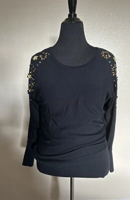 Женский свитер Thalia Sodi с открытыми плечами и блестками с цветами размер Small 🖤🌼 - Изображение 1 из 4