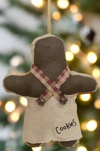 Christmas Primitive 5.5" Fabric Gingerbread Cookie Girl Ornament - Picture 1 of 3