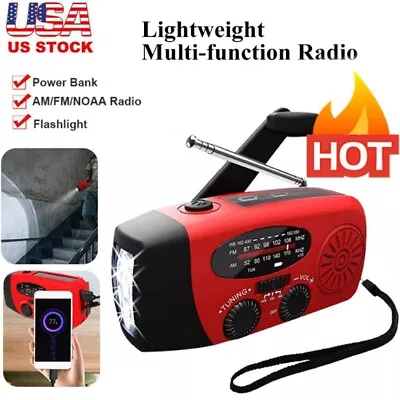 Emergency Hand Crank Radio with LED Flashlight Portable Radio Waterproof US - Image 1 of 4