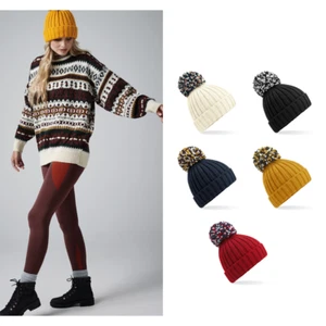 Beechfield hygge beanie b390 - pom oversized pom bobble ski cuffed beanie - Imagen 1 de 11