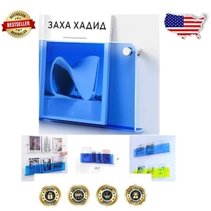 Paquete de 2 estantes de literatura acrílicos de 24 pulgadas en azul - Elegante organizador montado en la pared - Imagen 1 de 7