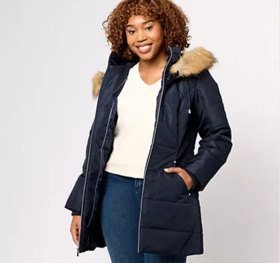 Chaqueta Abrigo Susan Graver Puffer Acolchado Resistente al Agua, Capucha DK NAVY, XL A385729 Foto 1 de 4