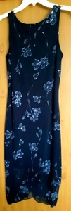 Byer Too, Navy Blue Sheath Style Kerchief Dress With Silver Floral Sparkle,... - Picture 1 of 5