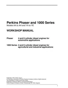 Perkins Phaser 1000 AA t AH YA to YE Motor Werkstatt Opps Handbuch Lieferung heute - Bild 1 von 6