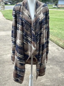 Lucky Brand Draped Cardigan Sweater Women Sz L Southwestern Aztec Pattern Brown - Picture 1 of 11