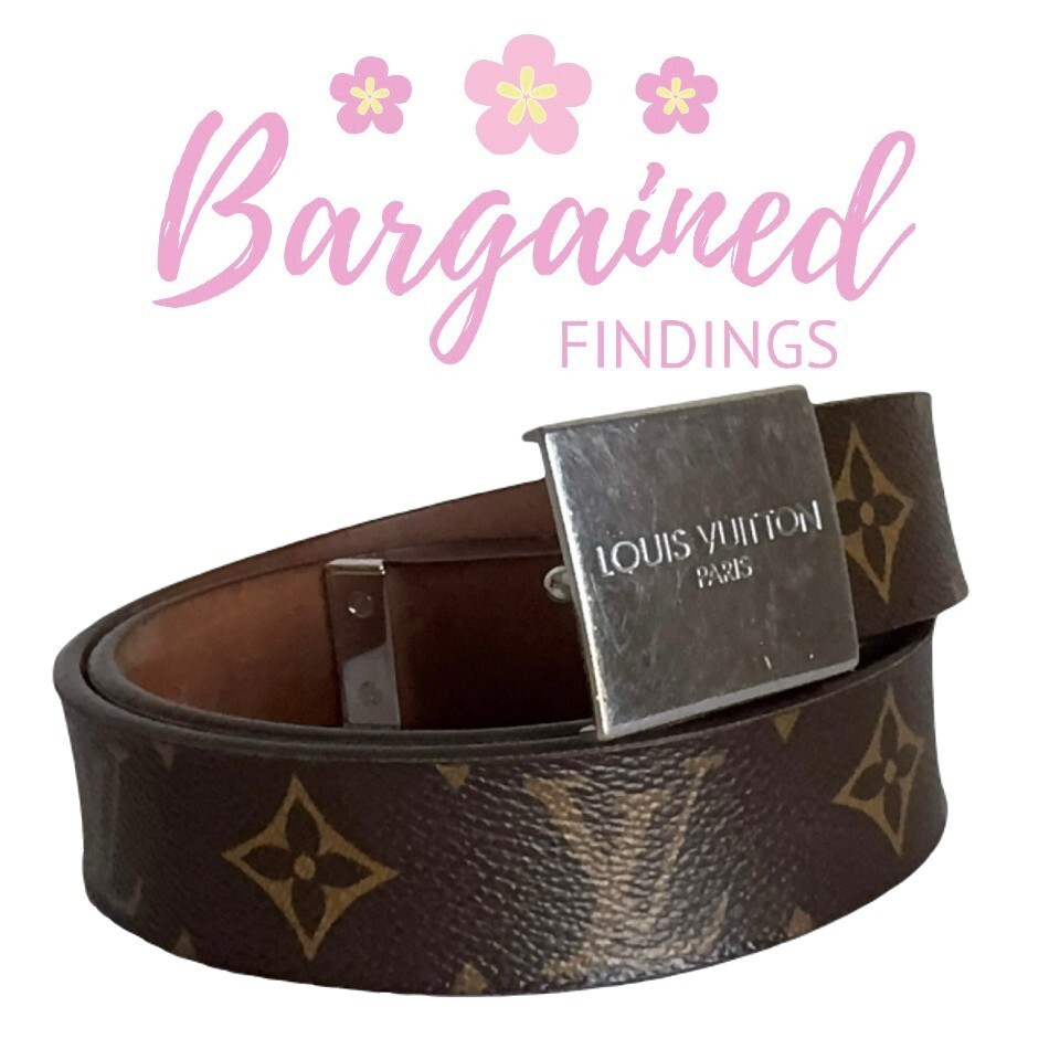 Authentic Louis Vuitton Brown Monogram Canvas Ceinture Silver Buckle Belt 80/32 Louis Vuitton Monogram Ceinture Belt Gold Buckle 80 32  main image 4