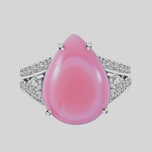 AMAZING!!  7.85ctw Pink Conch Shell and Zircon Ring Platinum Plated Size 9 - Picture 1 of 5