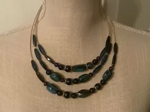 🌸Collar Damas Cuentas Azules Triple Hilo 20" (N2) 🌸 - Imagen 1 de 8
