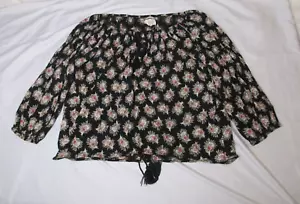 Ralph Lauren Womens Medium Top Peasant Shirt Black Boho Prairie Denim & Supply - Picture 1 of 12