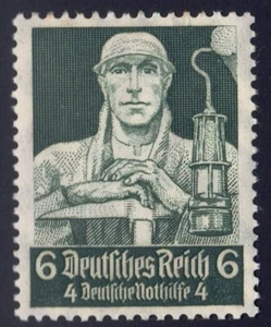 Germania - 1934 Michel 559, 6 pf + 4 pf minatore (MLH) - Foto 1 di 1