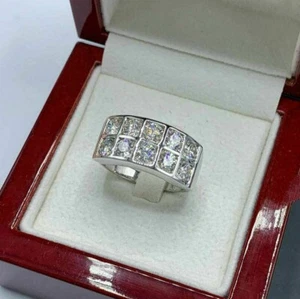 925 Silver 2.00Ct Lab Created White Diamond Wedding Band Men's Ring - Picture 1 of 3