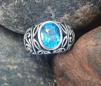 Hermoso Anillo Samuel B Behnam BJC Topacio Azul con Lados Cónicos Talla 7 Foto 1 de 4