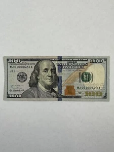 2013 $100 Used U.S. Bill Serial # MJ01000623A fancy very cool bill - Picture 1 of 8