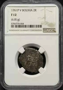 1761 BOLIVIA Silver 2 REALES NGC F-12 - Picture 1 of 2