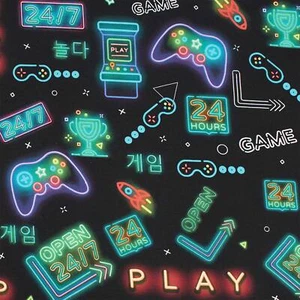 Jersey Stoff Gamer, Kinderstoff, neon/schwarz (Meterware ab 0,50m) - Bild 1 von 5