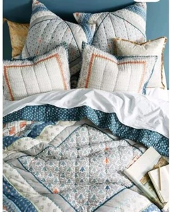 Anthropologie RARA Trapunta HTF Linden e 2 federe per cuscini - Queen Boho LEGGI - Foto 1 di 15