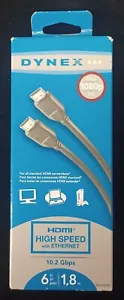 DYNEX HDMI HIGH SPEED WITH ETHERNET 10.2 Gbps FULL HD 1080p 3D compatible 6ft - Picture 1 of 2