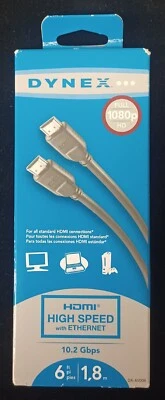 DYNEX HDMI HIGH SPEED WITH ETHERNET 10.2 Gbps FULL HD 1080p 3D compatible 6ft  - Image 1 of 2