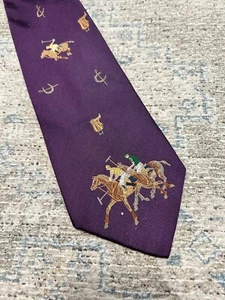 Polo Ralph Lauren purple match equestrian horse embroidered critter silk necktie - Picture 1 of 7