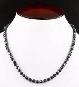 5 mm Black Diamond Necklace 20 inches Faceted Bead Silver Luster Shine Certified - Picture 1 of 3