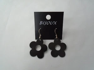 Schwarze Metallic offene Blumentropfen Ohrringe Neu - Bild 1 von 1