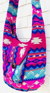 New Hand Crafted Bright Colorful Geo Textile boho chic Crossbody Shoulder Bag - Picture 1 of 7