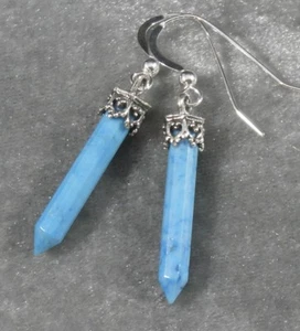 Orecchini pendenti goccia argento sterling .925 punta blu turchese sfaccettata - Foto 1 di 3