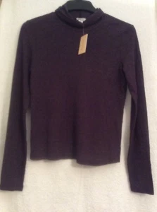 Neu mit Etikett Chelsea Sky Damen lila Langarm Waffelstrick hochgeschlossen Top Stretch M - Bild 1 von 4