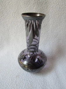 FeBland Murano Glas kleine Vase lila Silver Overlay floral schöne Form 11cm hoch - Picture 1 of 7