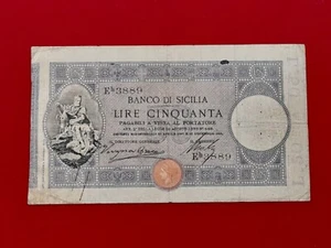 50 LIRE BANCO DI SICILIA BIGLIETTO AL PORTATORE 18/12/1901 - Bild 1 von 2