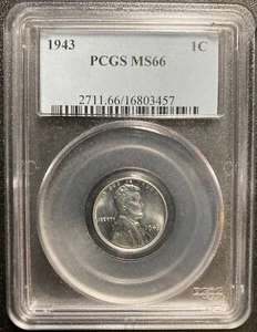 1943  Steel Lincoln Cent, Graded PCGS MS66, CERT VERIFICATION # 16803457 - Picture 1 of 4