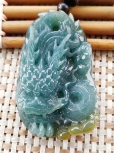 Collar Dragón Colgante Dragón Jadita Natural Verde Azul Certificado Esmeralda 10473 - Imagen 1 de 11