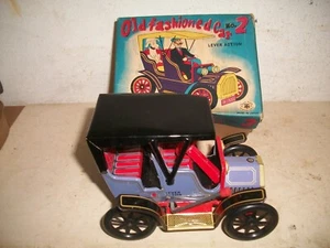 60er Jahre Modern Toys Nr. 2 Hebel Action altmodisches Auto Blechspielzeug mit Box - Bild 1 von 7