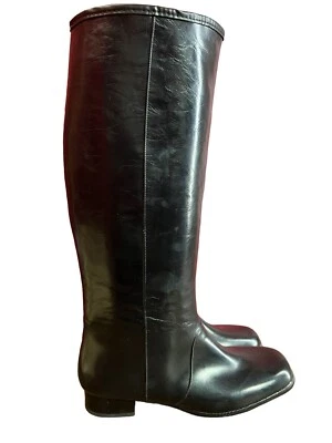NOS Womens Sz 6 Boots Vtg 60s 70s Black Rubber Waterproof USA Pull On Lined NOS - Image 1 of 4