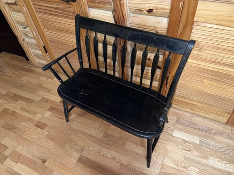 Original Windsor Bench Nichols & Stone Settee Hall Chair Black Gold Fall Harvest Cover