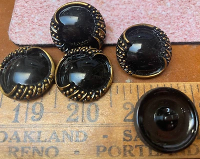 vintage 1940s black gold glass 1 1/8" shank 5pcs made in Czechoslovakia - Image 1 of 4