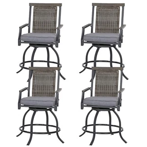 Outdoor Swivel Bar Stools Set of 4 Counter Height Patio Chair w/Rattan Backrest - Picture 1 of 9