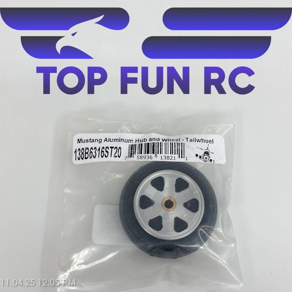 ROBART 138B6316ST20 ALUMINUM HUB & WHEEL TAILWHEEL FOR 1/4-1/8 RC P-51 MUSTANGS - Image 1 of 1