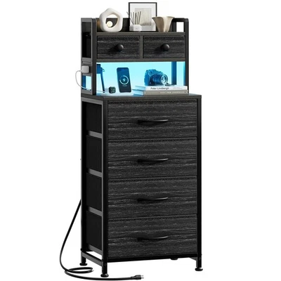 Mesita de noche con estación de carga 6 cajones de tela torre de almacenamiento dormitorio Foto 1 de 4