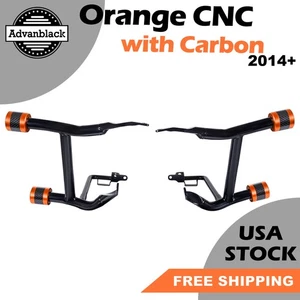 ProTek Rear Performance Crash Bar Saddlebags Guards Orange w/ Carbon For Harley - Picture 1 of 7