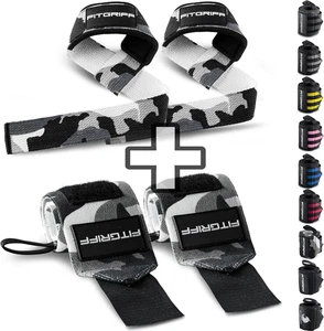 ® Straps + Polsini per Palestra (1 Set) - Polsiere Gym E Fasce Sollevamento Pesi - Foto 1 di 12