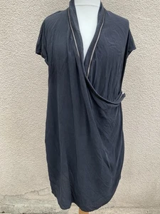 ALLSAINTS ADIRA WASHED SILK CHARCOAL BLACK WRAP ZIP TUNIC DRESS 14 16 Designer - Picture 1 of 7
