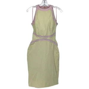 Kay Unger VTG Women's 2 New York Sleeveless Canvas Sheath Dress Yellow Pink Trim - Picture 1 of 7