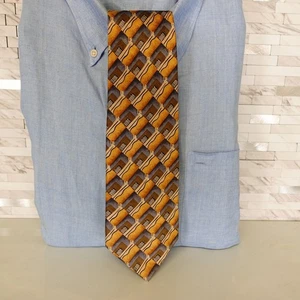 Strukturierte Krawatte Herren blau gelb abstrakt Geo Seide breit Karriere KEITH DANIELS - Bild 1 von 8