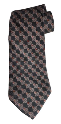 Corbata de cuello para hombre CHAPS RALPH LAUREN verde marrón 100 % seda geométrica hecha en EE. UU.  Foto 1 de 4