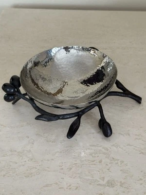 MICHAEL ARAM кованая серебряная отделка металлическая чаша чугун оливковая ветвь шикарный! - Изображение 1 из 4