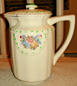 Vintage Japan Lidded Pitcher Carnation Ribbed Pitcher Teapot Floral Design Green - Picture 1 of 12