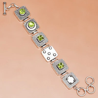 Brazalete de joyería estilo hecho a mano de piedras preciosas de cuarzo peridoto 7-8"" Foto 1 de 4