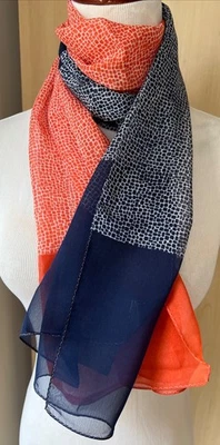 Bufanda transparente de mosaico Coldwater Creek suave bloque de color azul/naranja talla 34X38 Foto 1 de 4