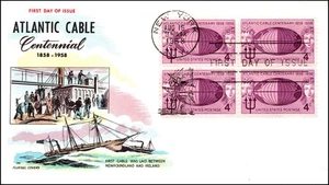 Scott 1112 4 Cents Transatlantic Cable Fluegel FDC Under Block Planty 1112-11 - Bild 1 von 2